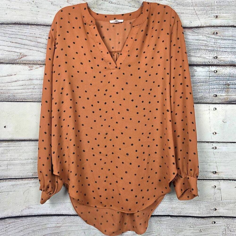 Maurices M Rust Polka Dot Long Sleeve Blouse V-Neck